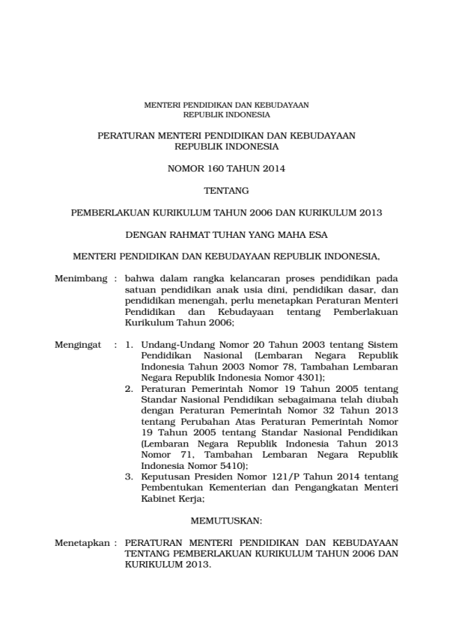 peraturan menteri tentang kurikulum 2013 & 2006.png image