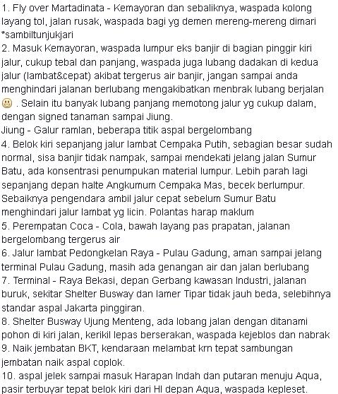 Laporan pandangan mata, Rabu malam, 11 Januari 2015