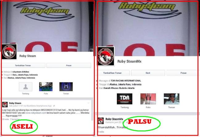 Contoh pengklonningan akun penjual on line di Facebook, akun palsu nampaknya sudah tutup