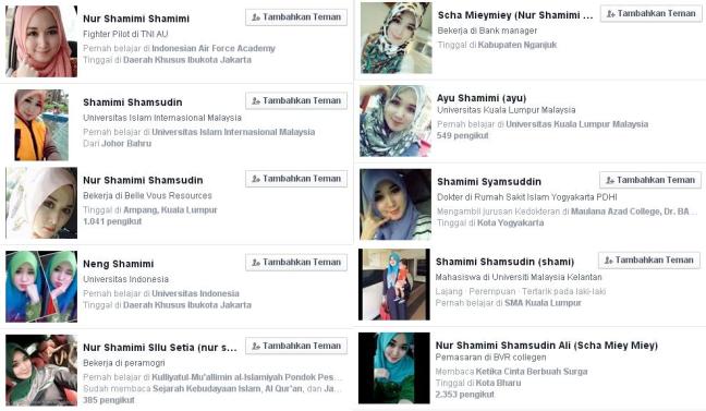 puluhan bahkan mungkin ribuan, akun FB memakai foto Nur Shamimi Sajim