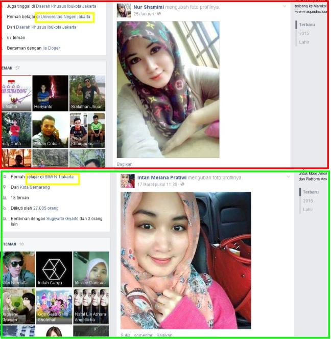2 akun berbeda, beda nama, foto milik satu orang yang dicolong, Nur Shamimi asal Malaysia