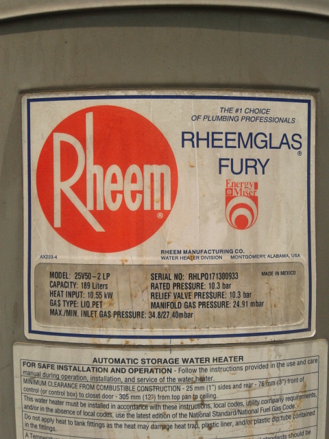 rheem water hitter tank 25v50