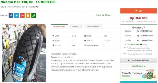 harga ban michellin M-45 ring 14 di tokopedia 